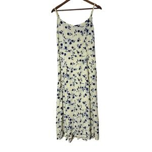 Serendipity Maui Yellow Navy Floral‎ Smocked Back Maxi Dress XL Womens Spaghetti
